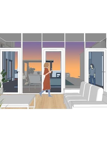 Another fun render for a bungalow project, showing how we plan the flow from the living room out to the patio and garden.