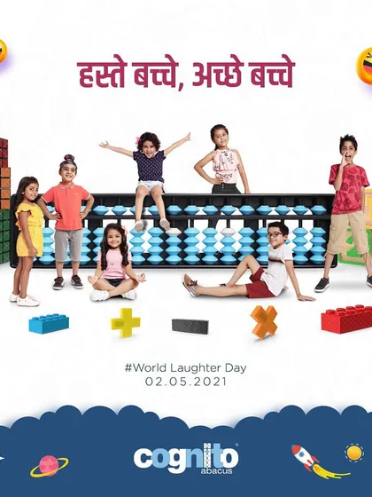 This World Laughter Day post with the Hindi text "Haste bachhe, acche bachhe" (Laughing kids are good kids) captures my brand's playful and proudly Indian spirit. I focus on making learning fun.