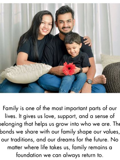 A warm family portrait of parents with their young son, paired with text that beautifully describes the importance of family as a foundation of love, support, and belonging.
