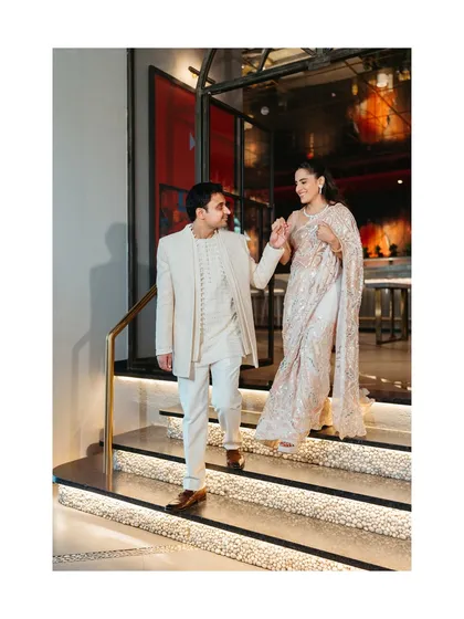 The grand entrance as a newly engaged couple. We love capturing these walking shots, filled with anticipation and the promise of the party ahead.