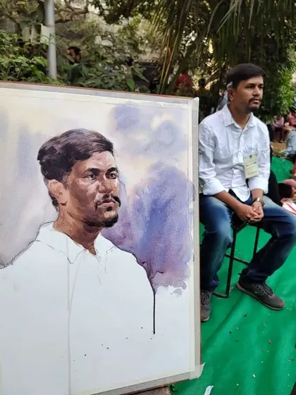 Beyond landscapes, I also create portraits. This is a watercolor portrait done from a live sitting, focusing on capturing the subject's likeness and character through fluid brushstrokes.