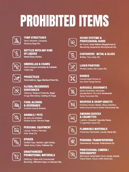 A detailed list of 'Prohibited Items'. Our visual branding extends to every detail, including safety and informational graphics that are clear, concise, and professionally designed.