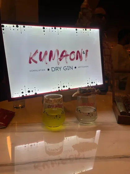 The beautifully lit menu for the Kumaon & I Himalayan Dry Gin event.