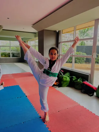 A perfect standing split. This not only looks impressive but is crucial for executing high kicks with precision and power.