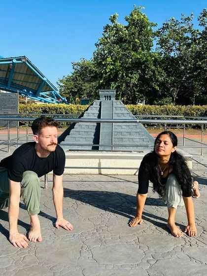 Practicing an asana in front of a miniature Chichen Itza. It is a beautiful reminder that the science of yoga, much like these ancient wonders, is timeless and universal.