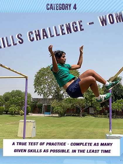 Category 4: Skills Challenge for Women. A true test of practice where female athletes complete as many given skills as possible in the least time.