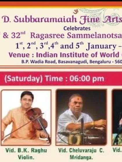 Happy New Year. Please join me for my first concert of the year at the Indian Institute of World Culture in Basavanagudi.