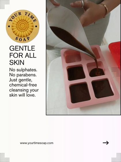 Pouring a fresh batch. My soaps are always free from sulphates and parabens, making them gentle enough for all skin types. This is a chemical-free cleansing your skin will actually thank you for.