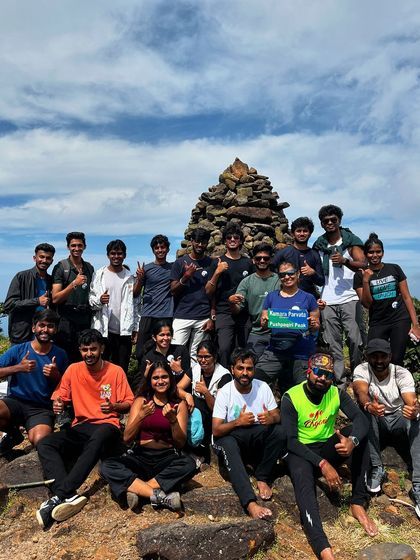 The group at the peak of Kumara Parvatha, one of the most challenging and rewarding treks in the Western Ghats.