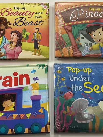 Another look at our pop-up book collection, featuring classics like Pinocchio and fun themes like trains. These interactive books are designed to make reading an unforgettable experience.