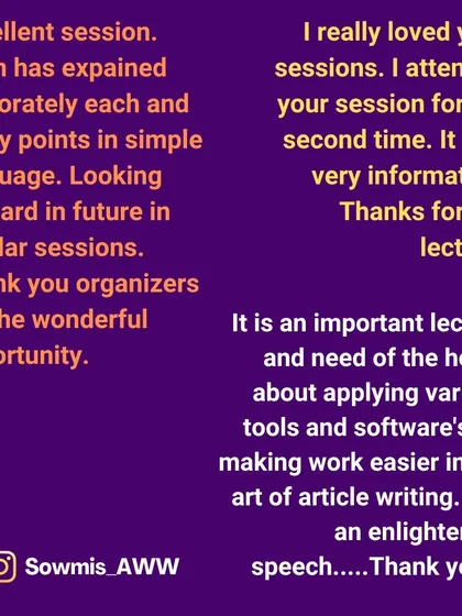 A collage of positive feedback from our final webinar of the year. Comments like "enlightening speech" and "very informative" are what motivate me.