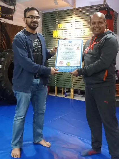 Congratulations to our student Druhin Grover on being promoted to 1st Dan Black Belt in Kickboxing under IAKO.
