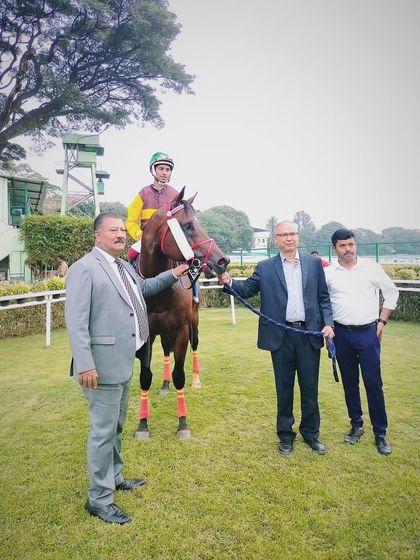 Ascoval, with jockey P. Trevor, after winning The Bangalore Turf Club Trophy.