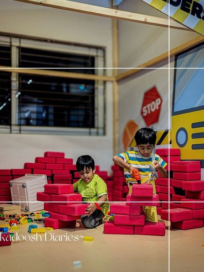 Little architects at work in our construction zone. Using soft blocks, they can safely build and create, learning about structure and design.