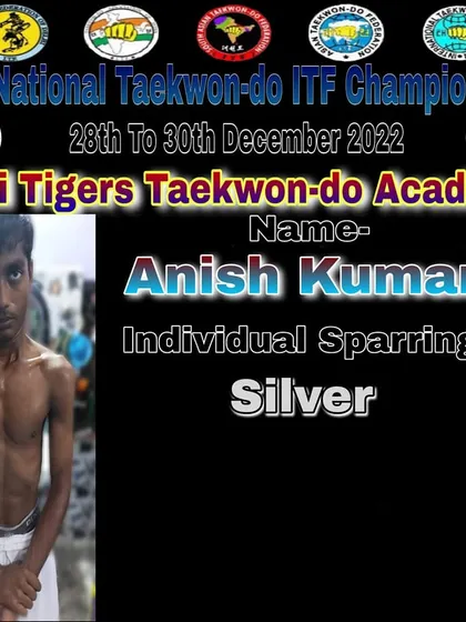 Anish Kumar, who won a Silver medal in Individual Sparring at the 2022 National Championship. His physique and determination are an inspiration to his teammates.