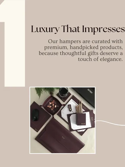 This image highlights the 'Luxury That Impresses' aspect of my corporate gifts. It shows a premium leather desk set, perfect for senior employees or valued clients.