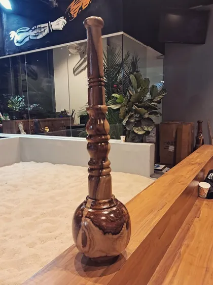 A beautifully crafted Gada in our dugout. The sandpit in the background is our tribute to the traditional akhara.