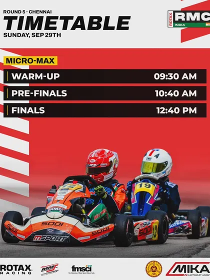 The race day timetable for the Micro Max class at the final round.