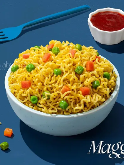 A bowl of instant noodles, a universally loved snack, styled for the Pepsi campaign.