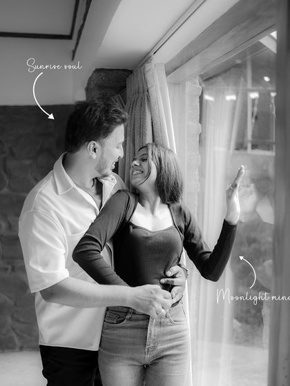 Sunrise soul and moonlight mind. This black and white portrait by the window captures their contrasting yet complementary natures, perfectly in sync.