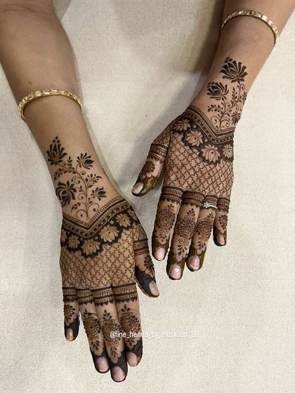 A beautiful back-hand design for Rakhi, combining a net pattern with a floral vine.