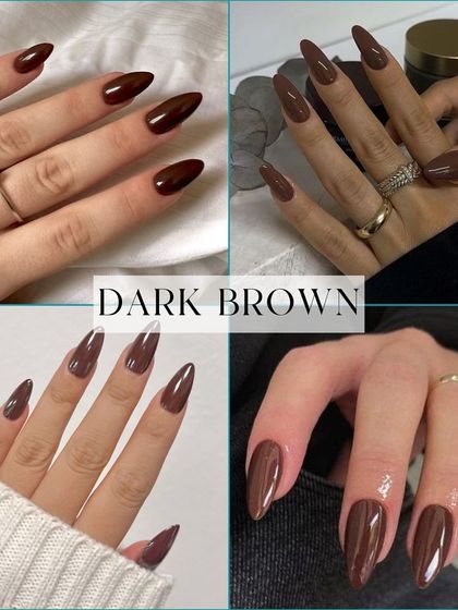 Dark brown is another perfect fall shade. This collage displays various manicures in this rich, mocha-like color. It's an earthy, grounding choice that pairs well with any autumn outfit.