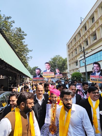 Leading a rally with my supporters during the Delhi Bar Association elections.
