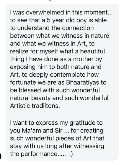 The final part of the beautiful message. We are so grateful for creating pieces of art that stay with people long after the performance is over. It is a blessing to be able to share these traditions.