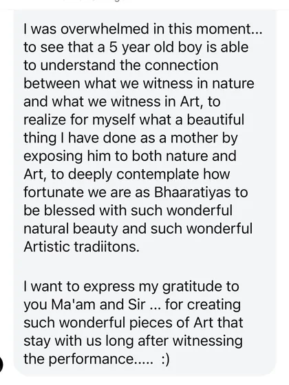 The final part of the beautiful message. We are so grateful for creating pieces of art that stay with people long after the performance is over. It is a blessing to be able to share these traditions.