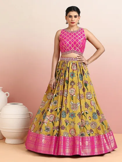 The model's confident pose perfectly captures the spirit of this modern-traditional lehenga. It is a piece that is both playful and elegant.