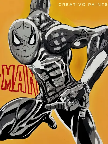 Here's a powerful shot of Spider-Man, painted in a dynamic comic-book style. This kind of character art makes a bold statement and is perfect for a feature wall.