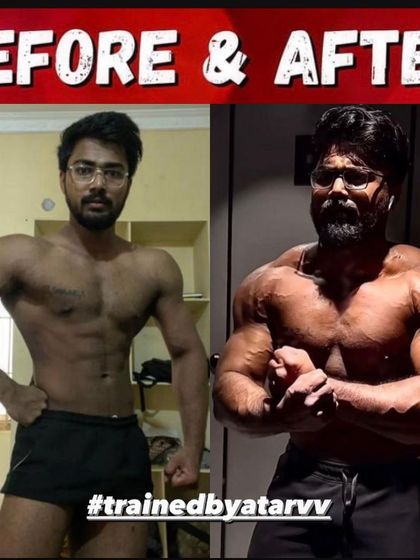 From boy to beast. This before and after shows a significant growth phase, with the client adding serious muscle mass in just a few weeks.