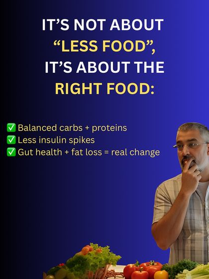 Reversing diabetes is not about eating less food, it's about eating the right food. The strategy involves balanced carbs and proteins, preventing insulin spikes, and improving gut health.