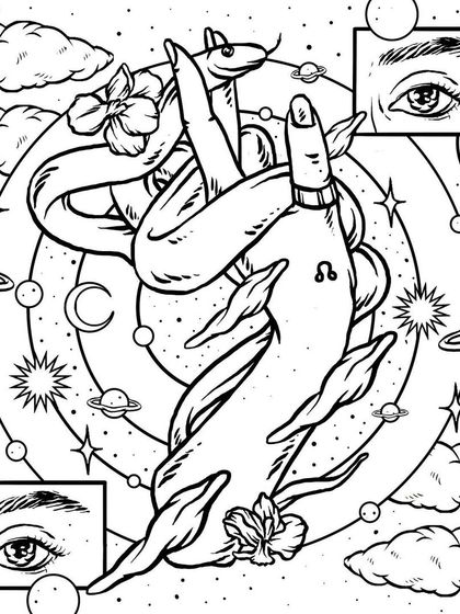 The clean black and white line art for the 'JJ's North Node' podcast cover, showing the foundational drawing.