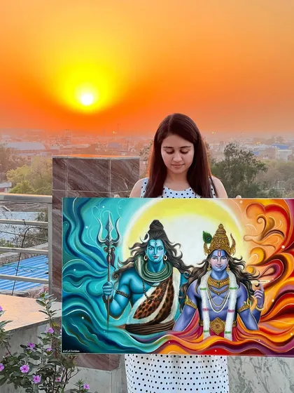 Another view of the Hari-Hara painting against the setting sun.