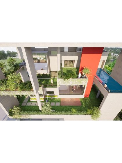 Design iterations for the 'Bounding Box' residence, a home situated atop a retail space. This hybrid model explores how to create private, green living spaces with pools and terraces that are elevated above the bustling city periphery.