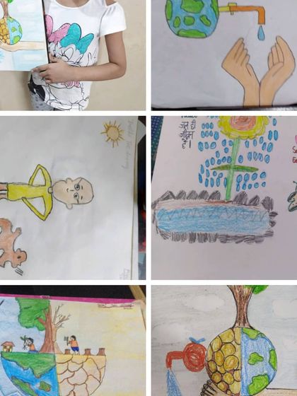 A collage of artwork from a drawing competition organized by our Delhi center. The theme was "Save Earth," and our students came up with beautiful creations.