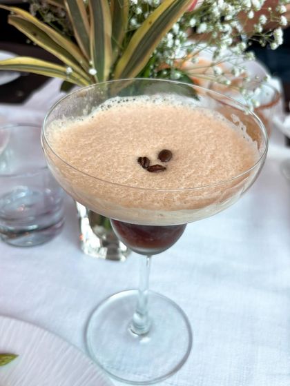 A perfectly made espresso martini from the brunch at The Qube. Highlighting signature cocktails and gourmet offerings is a key part of the story I tell for my F&B clients.