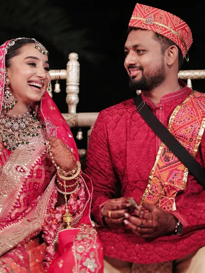 Laughter and love. This candid shot shows how the bride's makeup holds up beautifully, allowing her to fully enjoy her special day without any worries.