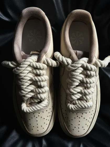 A pair of Nike Court Visions with a coffee-themed colorway and unique rope laces.
