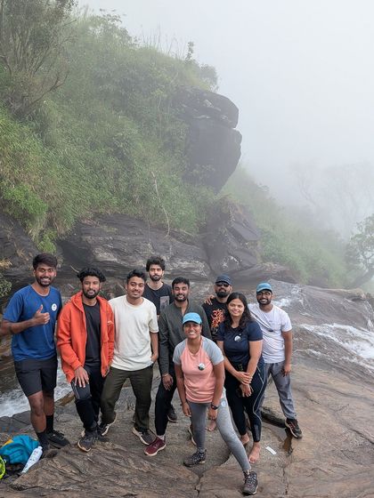 A group photo right at the top of the Bandaje waterfalls. It's an exhilarating spot to be.