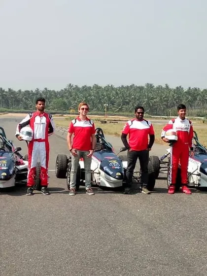 Our team of drivers and coaches lined up with their Formula LGB cars during a 2018 season testing and training program.