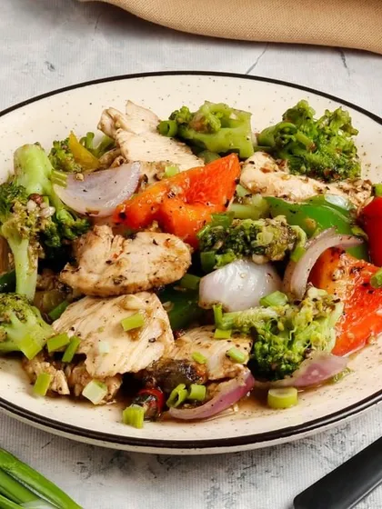 Another look at our chicken stir-fry with mixed vegetables, a great choice for a lighter but still satisfying dish.