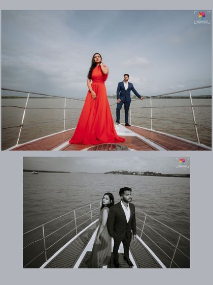 A creative edit showing the same pose in both color and black and white, highlighting the dramatic and timeless quality of the moment.