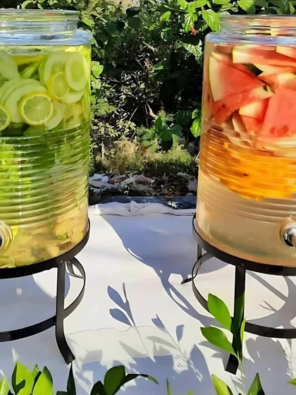 Another view of my beautiful and healthy infused water dispensers. They not only provide delicious and hydrating drinks but also add a touch of colour and elegance to the beverage counter.