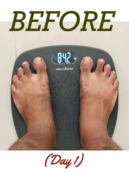 Before: This client started his journey at 84.2 kgs, also suffering from digestive issues and pain from a past injury.