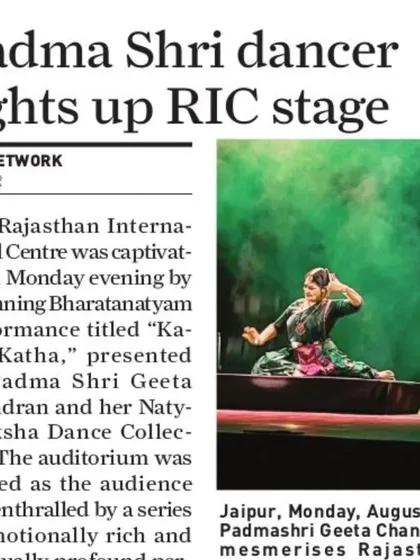 "Padma Shri dancer lights up RIC stage" reads the headline from this TDG Network article. It was a pleasure to perform 'Kavya Katha' for the enthusiastic audience in Jaipur.