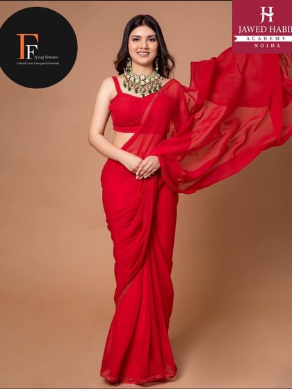 A stunning shot from a professional fashion shoot, with makeup and hair done by our students, helping them build a high-quality portfolio.