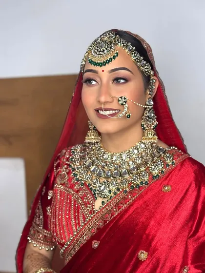 A close-up look at the final result of a luxury bridal transformation. The skin is flawless, the eyes are defined, and the bride radiates confidence.