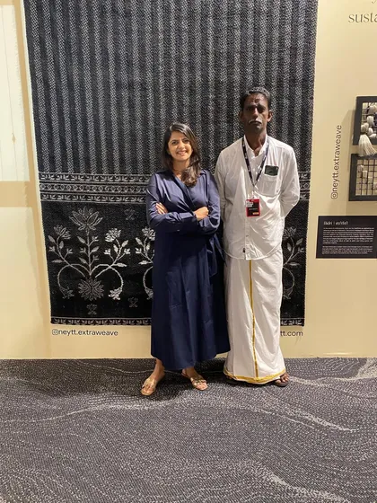 Meeting Thiyagarajan, a textile designer from a small town in Tamil Nadu, at the AD Design Show. It is always inspiring to connect with artists and craftsmen from across India and listen to their stories of passion and dedication to their craft.